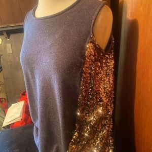WOMENS UNIQUE NO SHOULDER SEQUIN SLEEVE LIGHT SWEATER LARGE